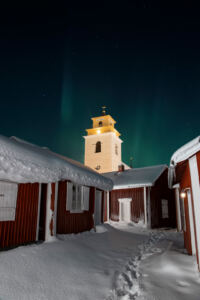 Gammelstad Kyrkstad Kyrka Norrsken Vinter