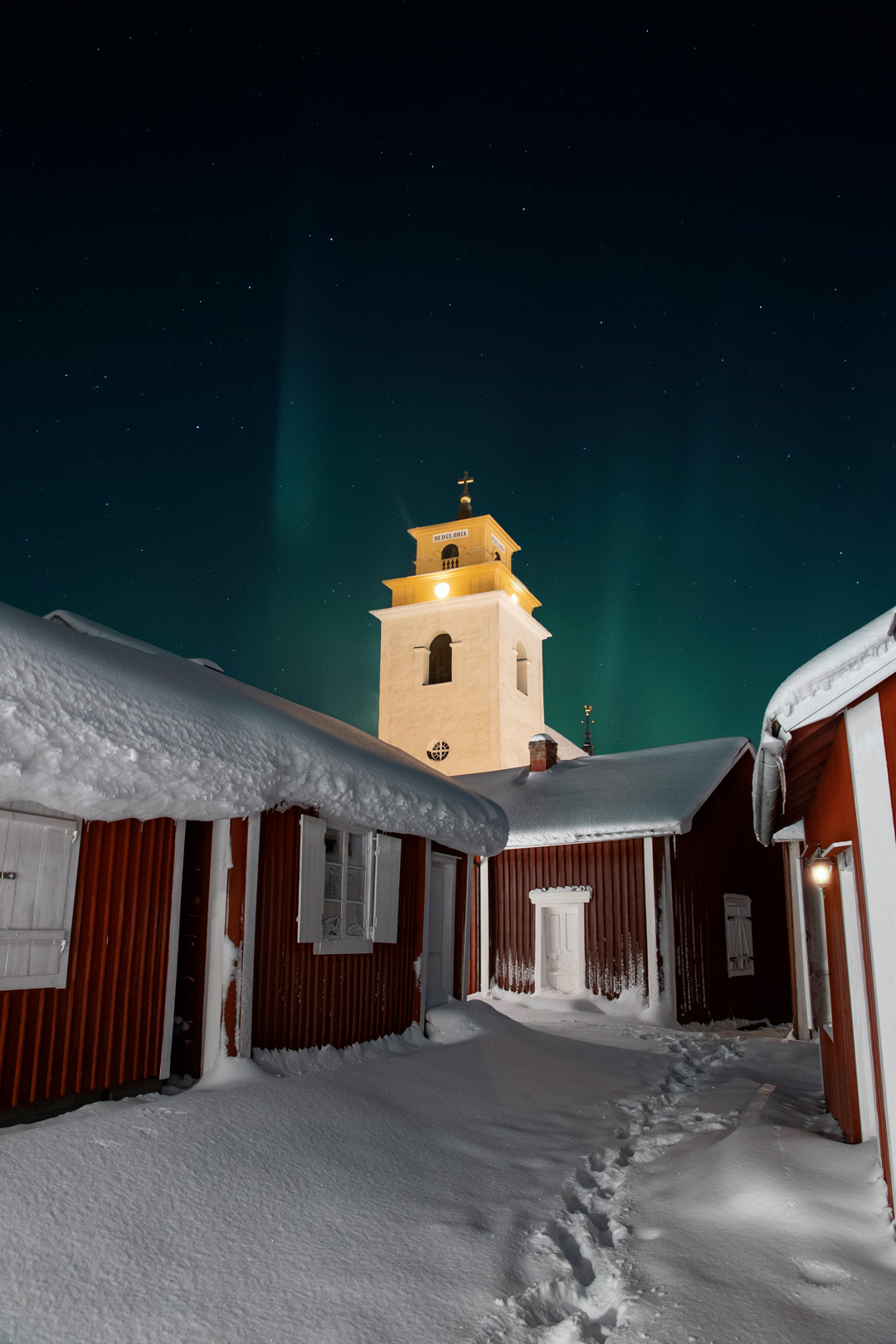 Gammelstad Kyrkstad Kyrka Norrsken Vinter