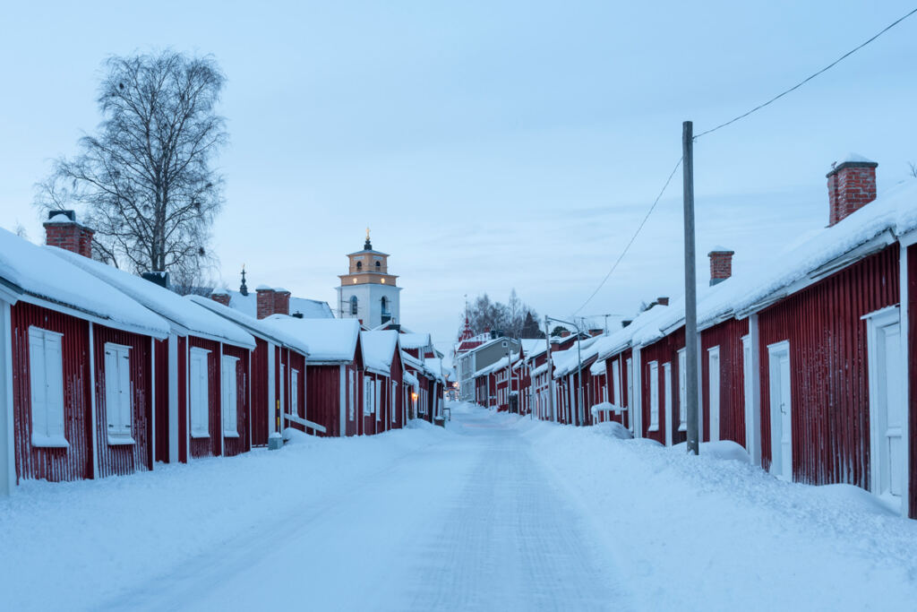 Gammelstad Kyrkstad Gata Vinter Gryning