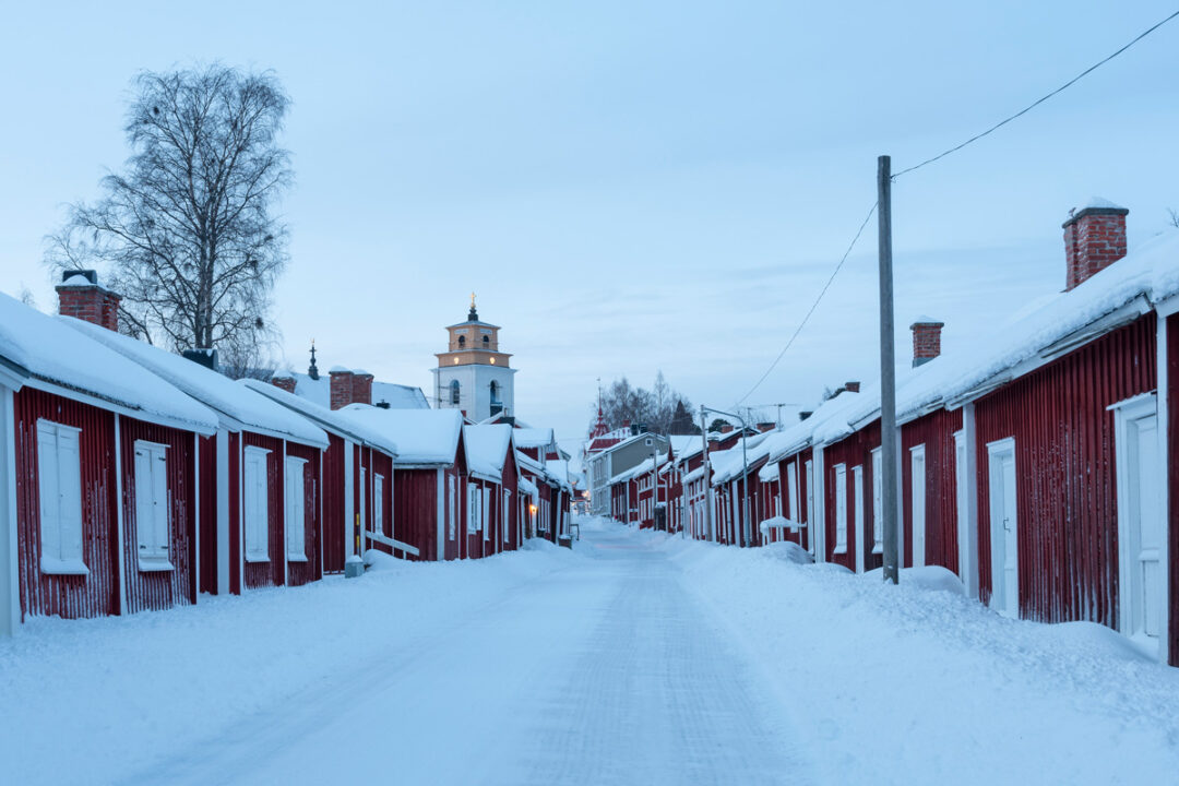 Gammelstad Kyrkstad Gata Vinter Gryning
