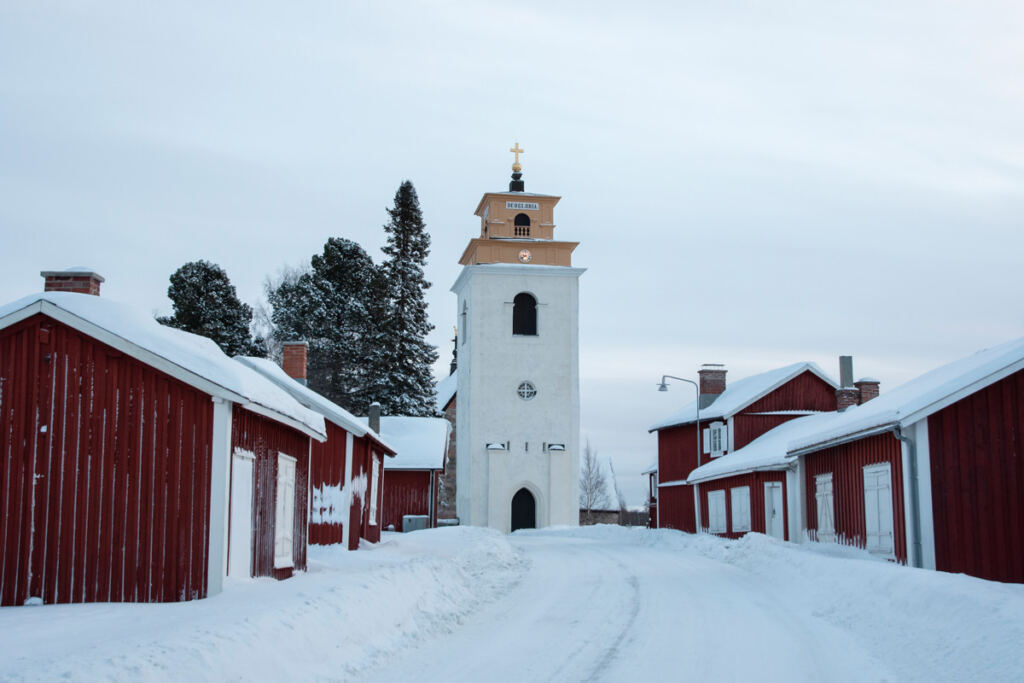 Gammelstad Kyrkstad Kyrka Torn Vinter