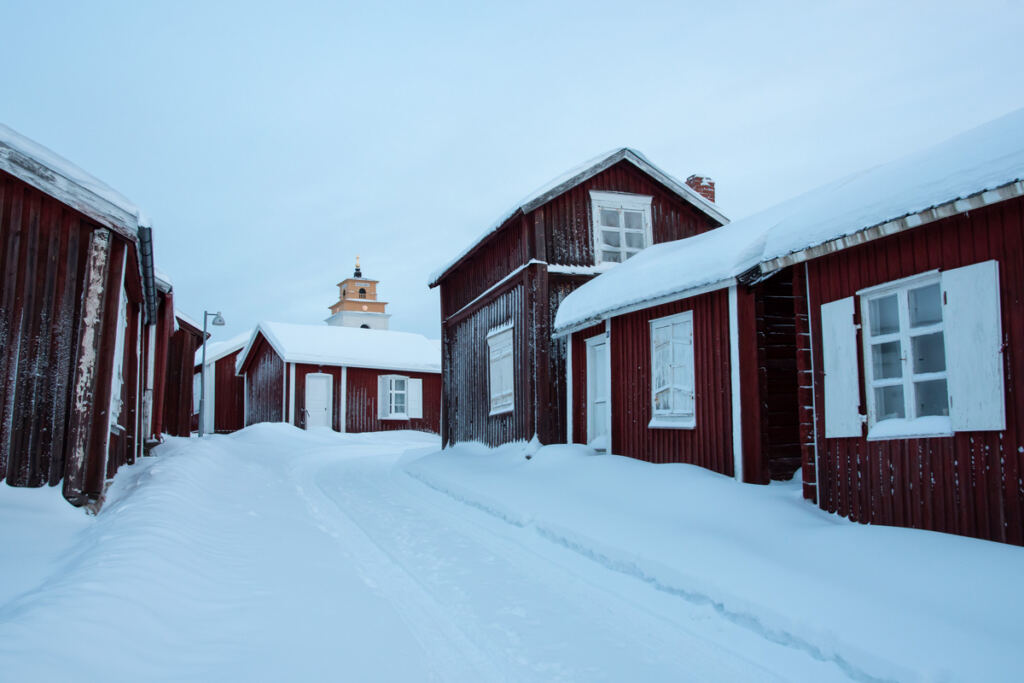 Gammelstad Kyrkstad Kyrktornet Vinter Landskap