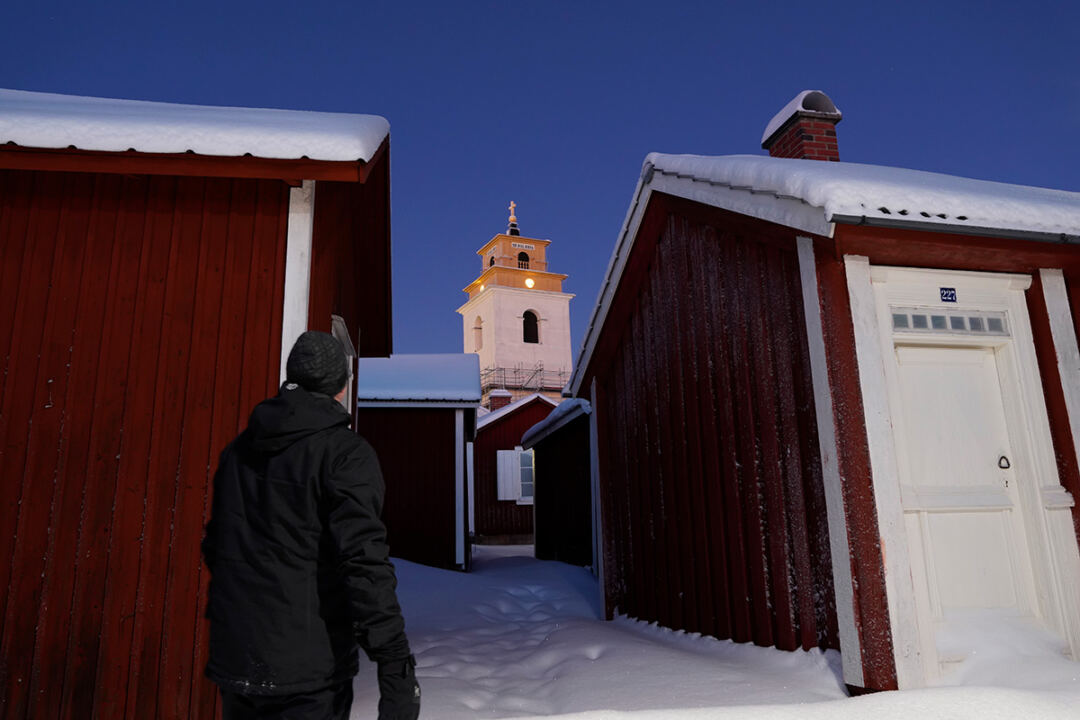 Gammelstad Kyrkstad Blå timmen Vinter